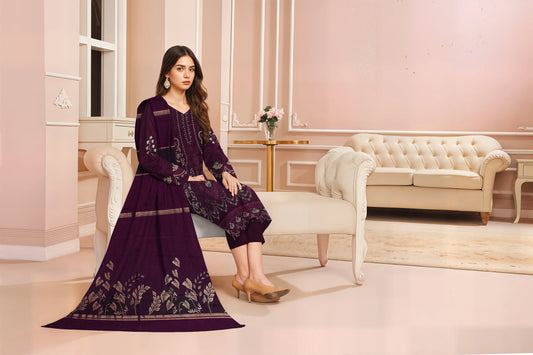 PLUM VISCOSE EMBROIDERED | 3 PIECE | UNSTITCHED | 3703