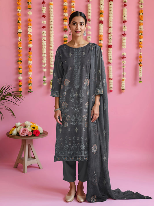 GREY VISCOSE EMBROIDERED | 3 PIECE | UNSTITCHED | 3401