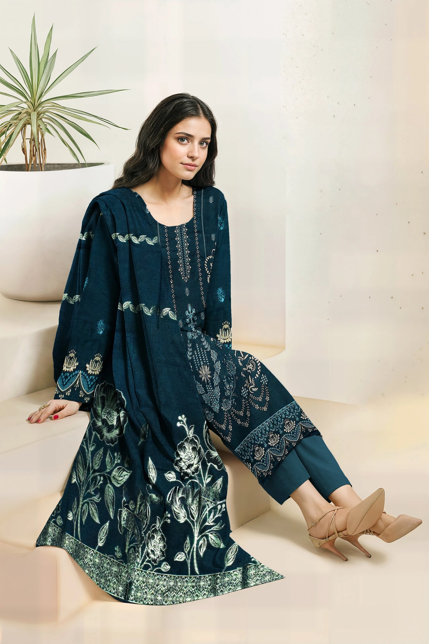 SEA GREEN VISCOSE EMBROIDERED | 3 PIECE | UNSTITCHED | 3701