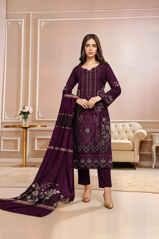 PLUM VISCOSE EMBROIDERED | 3 PIECE | UNSTITCHED | 3703