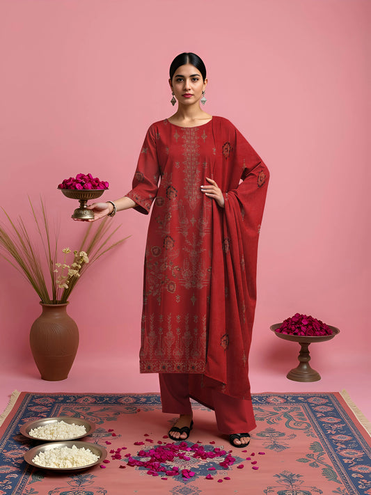 FRESH RED VISCOSE EMBROIDERED | 3 PIECE | UNSTITCHED | 3402
