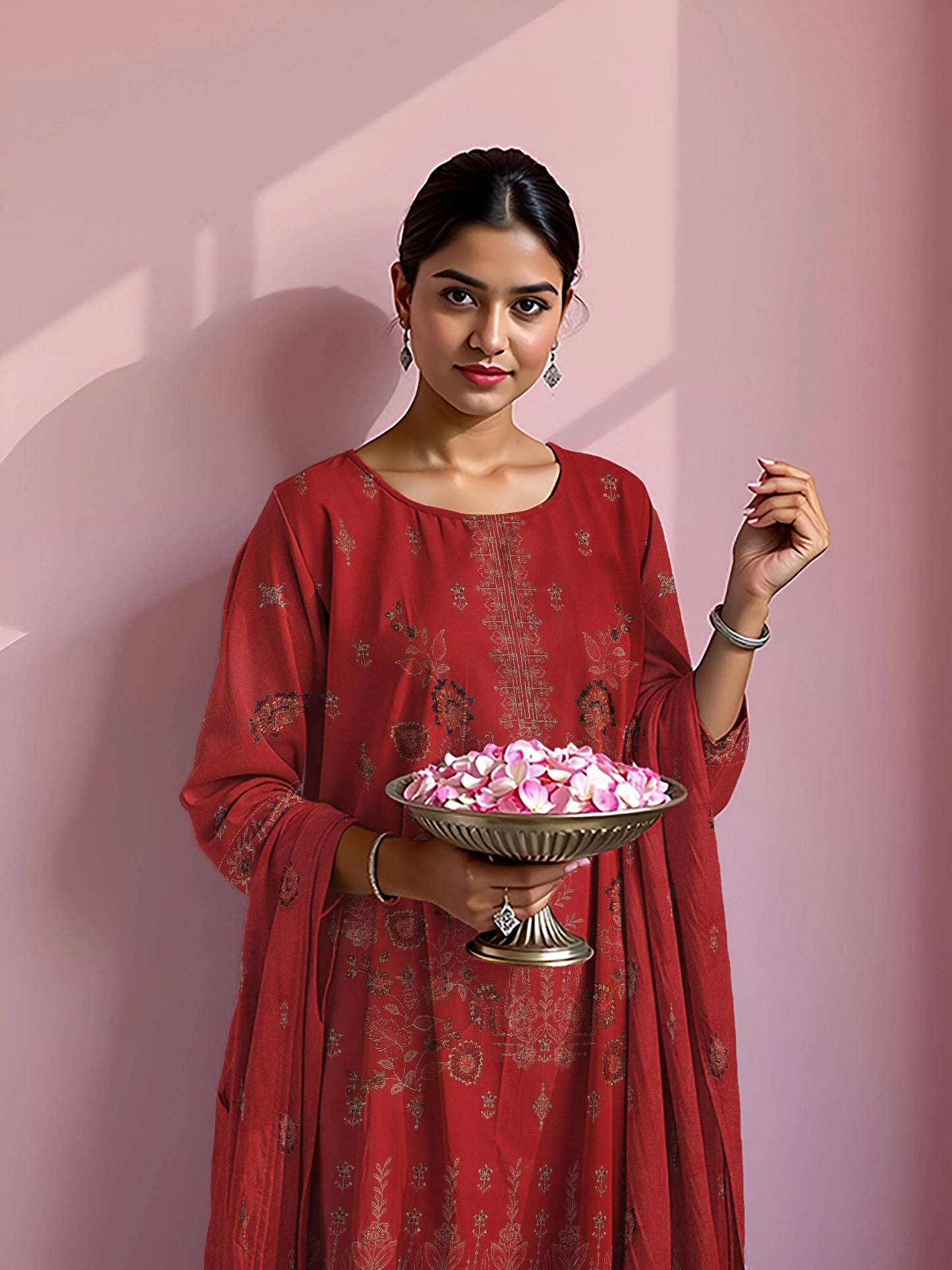 FRESH RED VISCOSE EMBROIDERED | 3 PIECE | UNSTITCHED | 3402