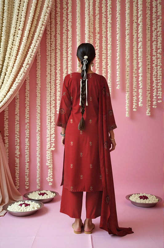 FRESH RED VISCOSE EMBROIDERED | 3 PIECE | UNSTITCHED | 3402