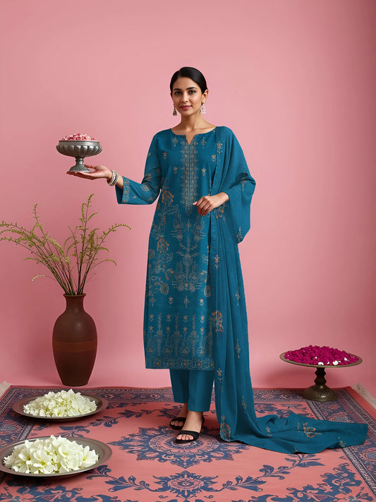 SEA BLUE VISCOSE EMBROIDERED | 3 PIECE | UNSTITCHED | 3403