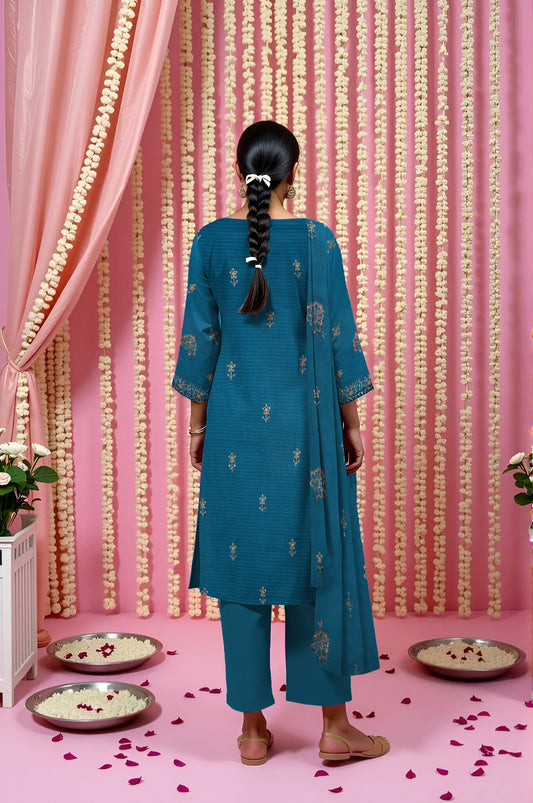 SEA BLUE VISCOSE EMBROIDERED | 3 PIECE | UNSTITCHED | 3403