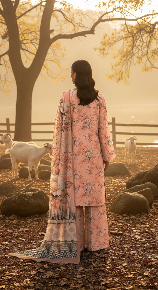 MELON PINK PRINTED KARANDI | ALLOVER | UNSTITCHED | 3 PIECE | 4501