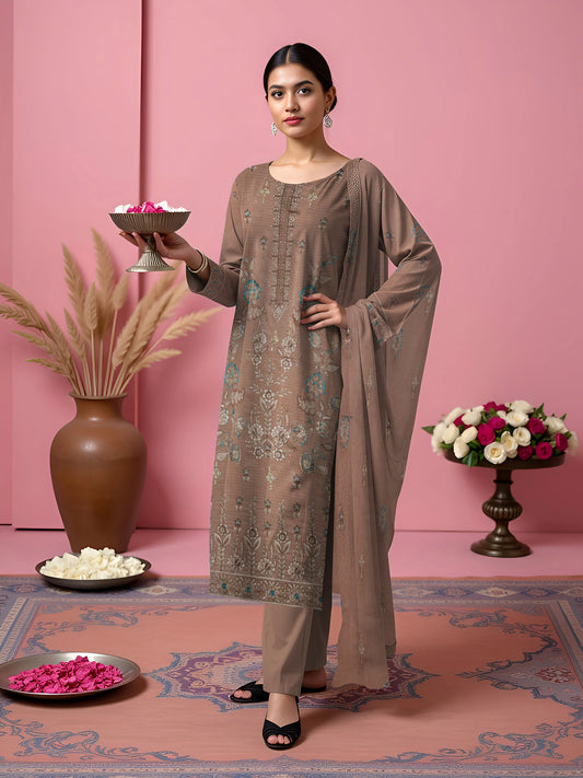 COFFEE VISCOSE EMBROIDERED | 3 PIECE | UNSTITCHED | 3404
