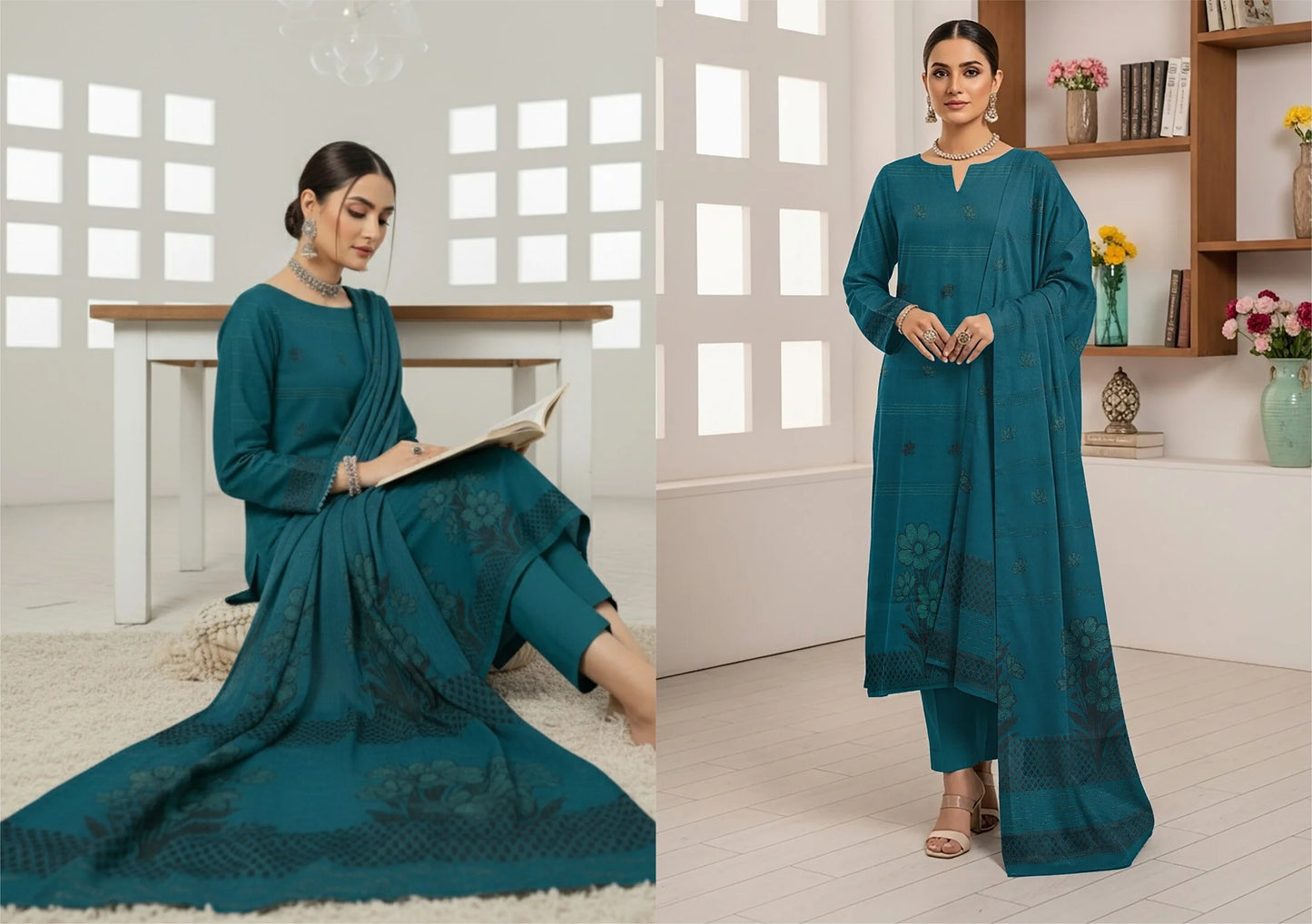 ZINK BLUE JAQUARD DHANAK | VELVET APLAC | 3 PIECE | 4404