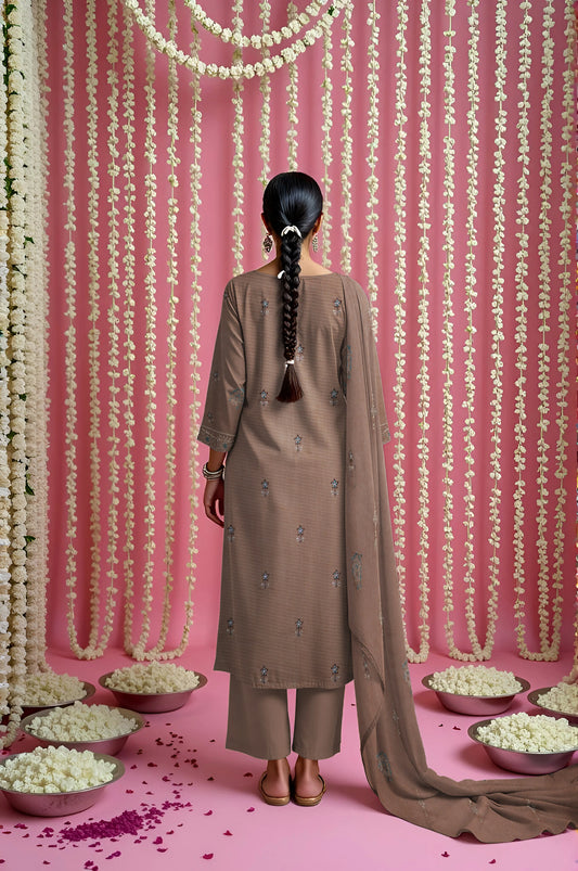 COFFEE VISCOSE EMBROIDERED | 3 PIECE | UNSTITCHED | 3404