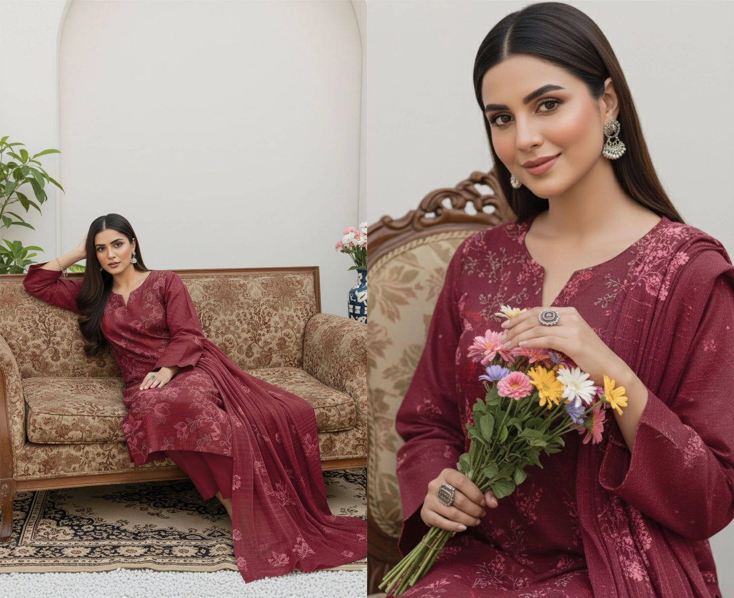 MAROON DHANAK EMBROIDERED | 3 PIECE | UNSTITCHED | 380b