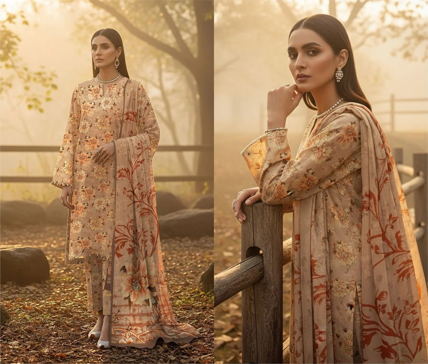 COFFEE PRINTED KARANDI | ALLOVER | UNSTITCHED | 3 PIECE | 4507