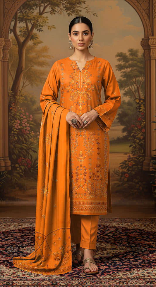 MUSTARD DHANAK EMBROIDERED | 3 PIECE | UNSTITCHED | 4001