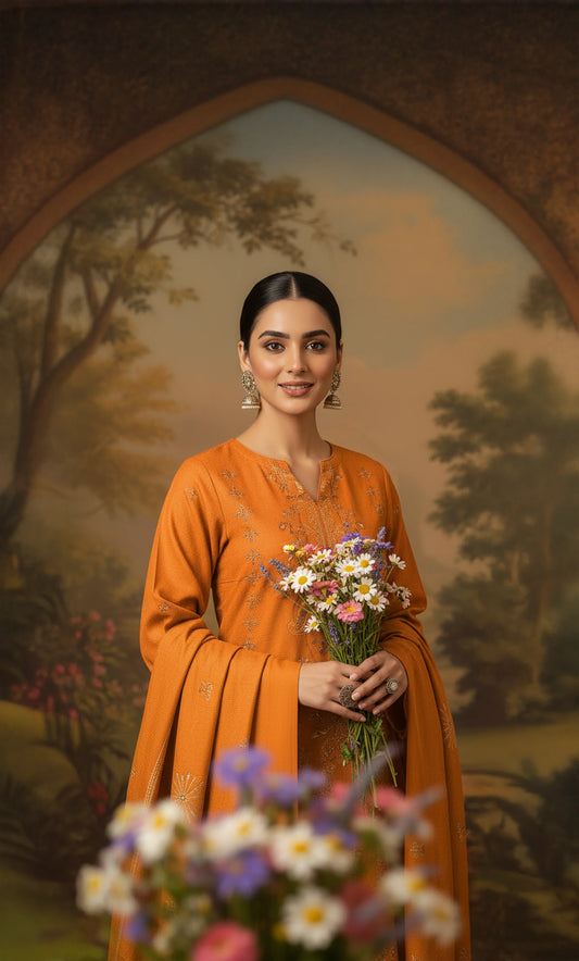 MUSTARD DHANAK EMBROIDERED | 3 PIECE | UNSTITCHED | 4001