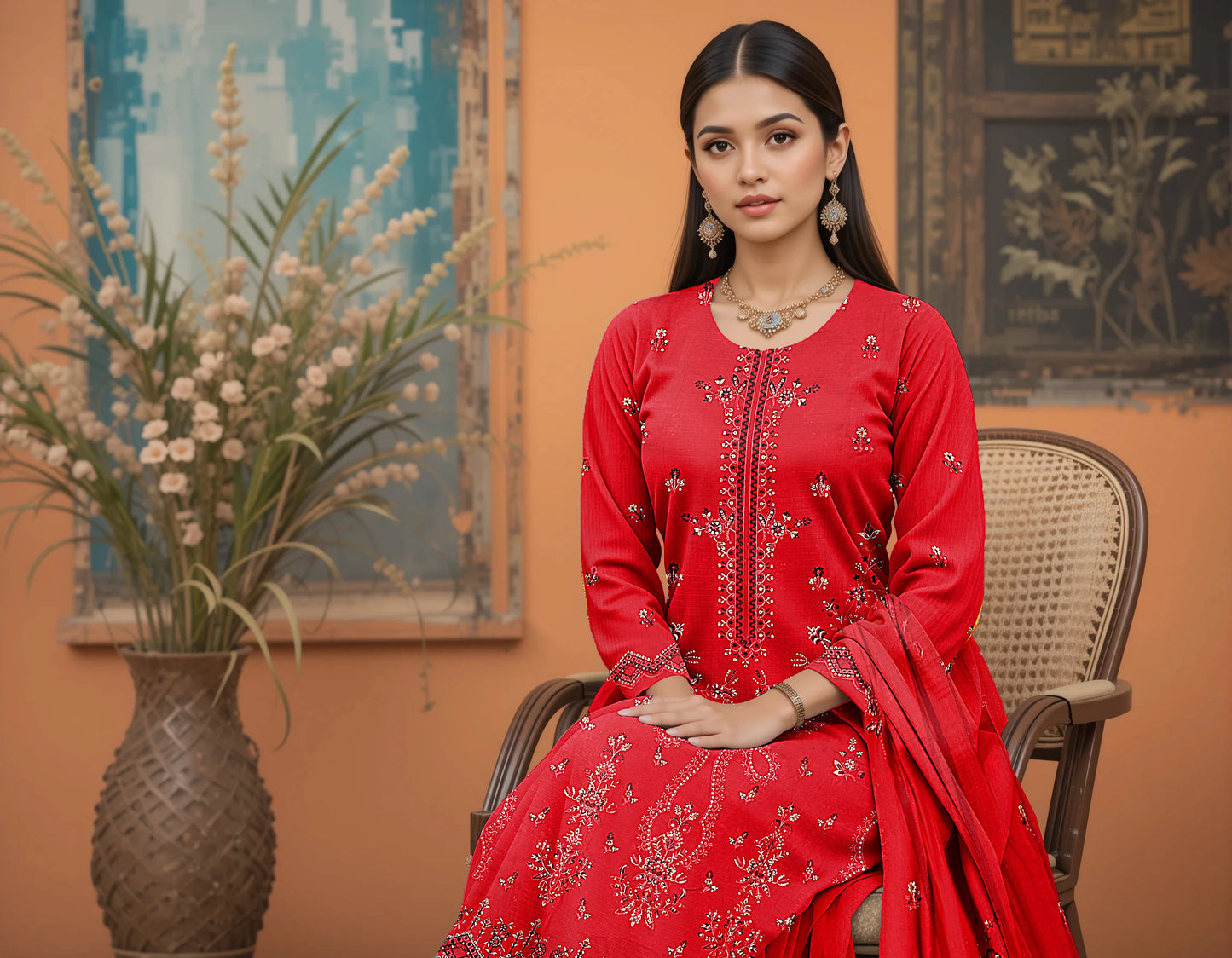 RED VISCOSE EMBROIDERED | 3 PIECE | UNSTITCHED | 3606