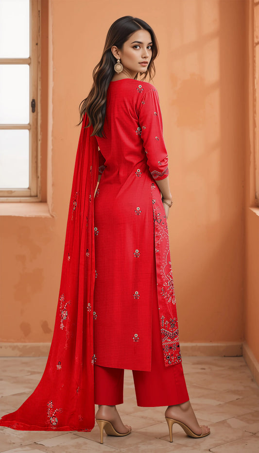RED VISCOSE EMBROIDERED | 3 PIECE | UNSTITCHED | 3606