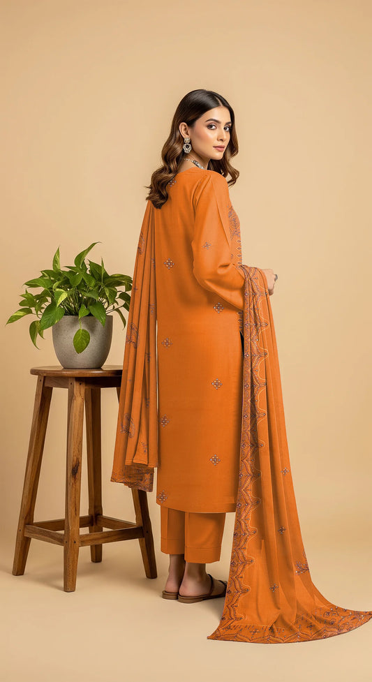 DUSTY GOLD DHANAK EMBROIDERED | 3 PIECE | UNSTITCHED | 4304