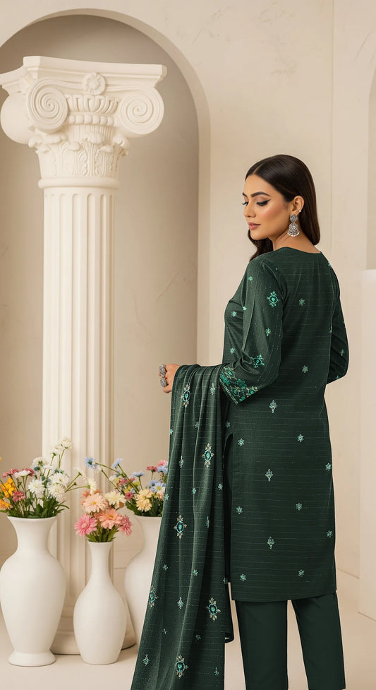 BEATLE GREEN DHANAK EMBROIDERED | 3 PIECE | UNSTITCHED | 3906