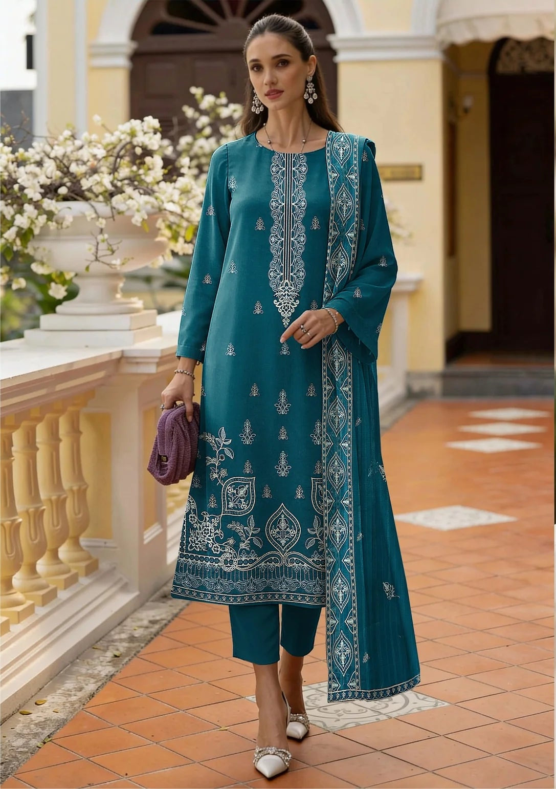 COTTON EMBROIDERED 3 PIECE (UNSTITCHED) - 489