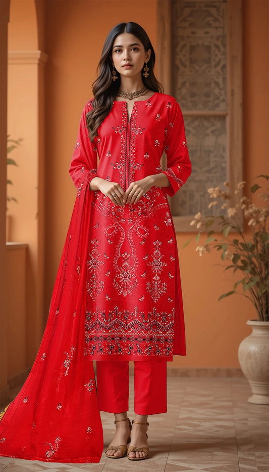 RED VISCOSE EMBROIDERED | 3 PIECE | UNSTITCHED | 3606