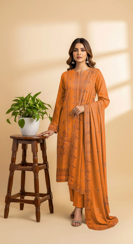 DUSTY GOLD DHANAK EMBROIDERED | 3 PIECE | UNSTITCHED | 4304