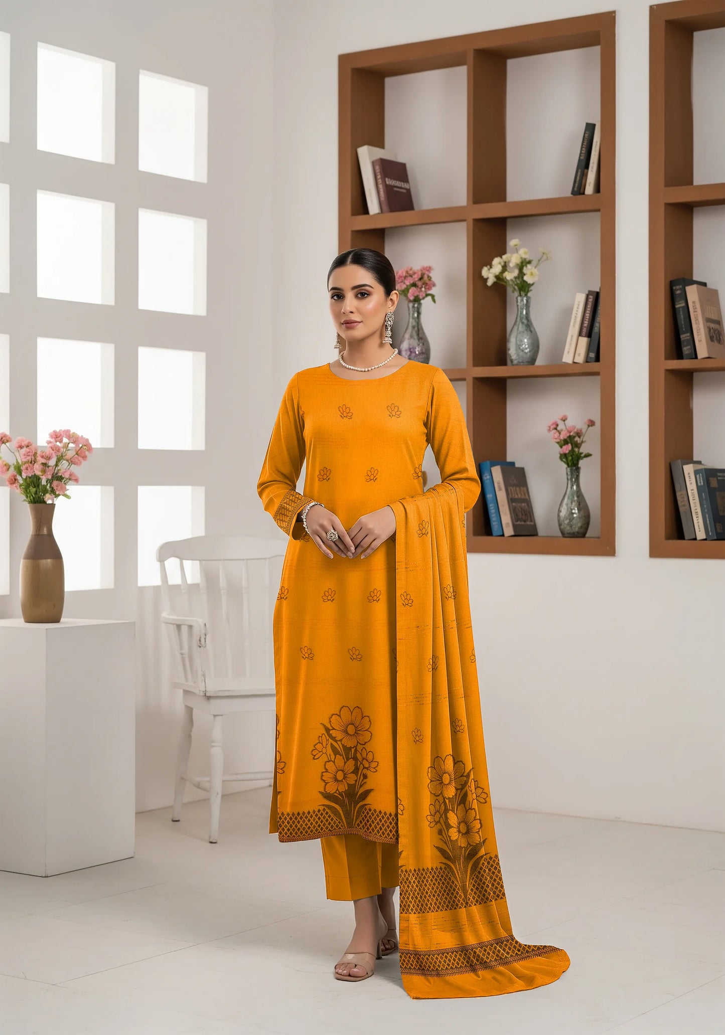 MUSTARD JAQUARD DHANAK | VELVET APLAC | 3 PIECE | 4406