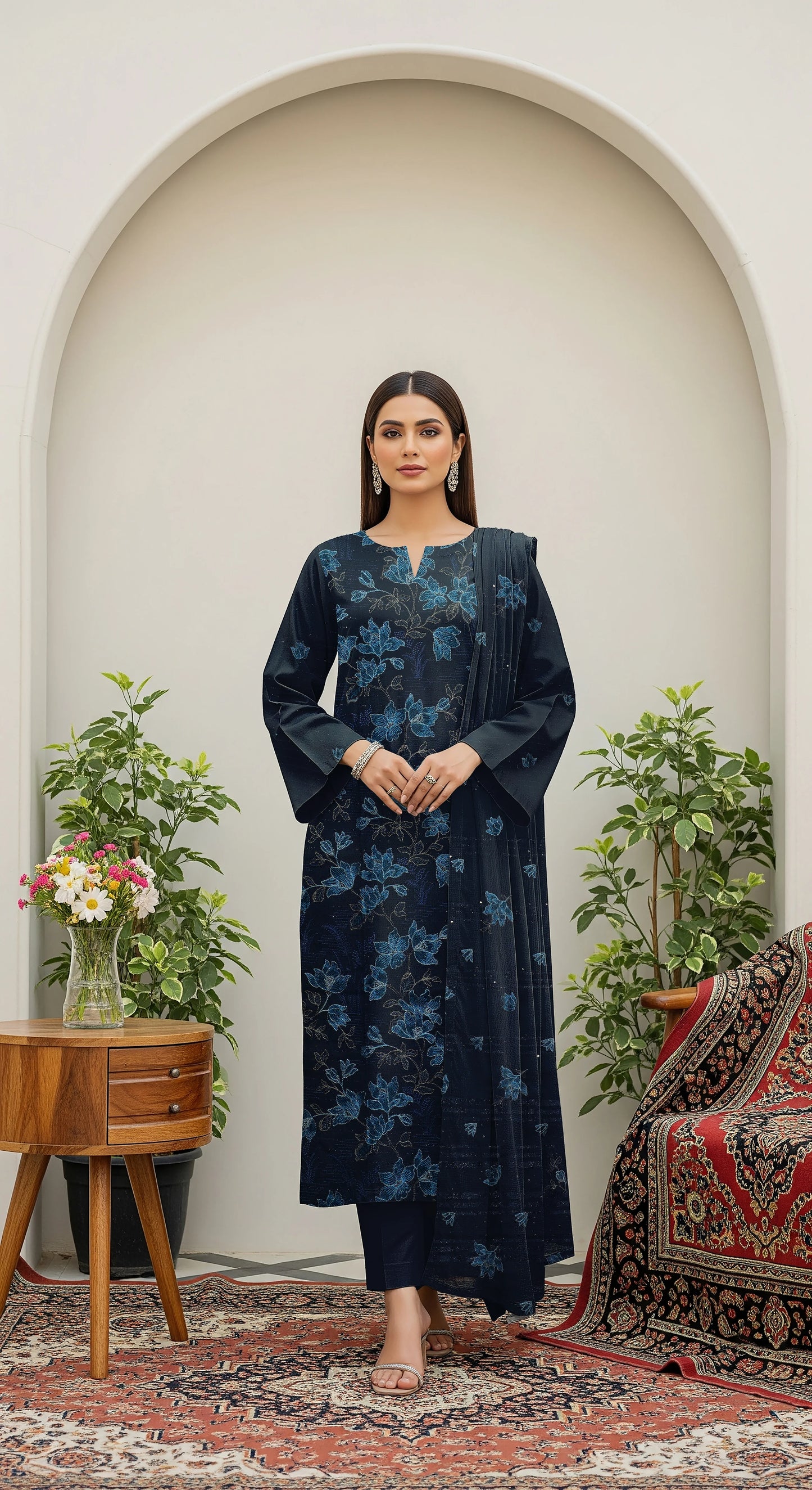 BLUE DARK DHANAK EMBROIDERED | 3 PIECE | UNSTITCHED | 380c