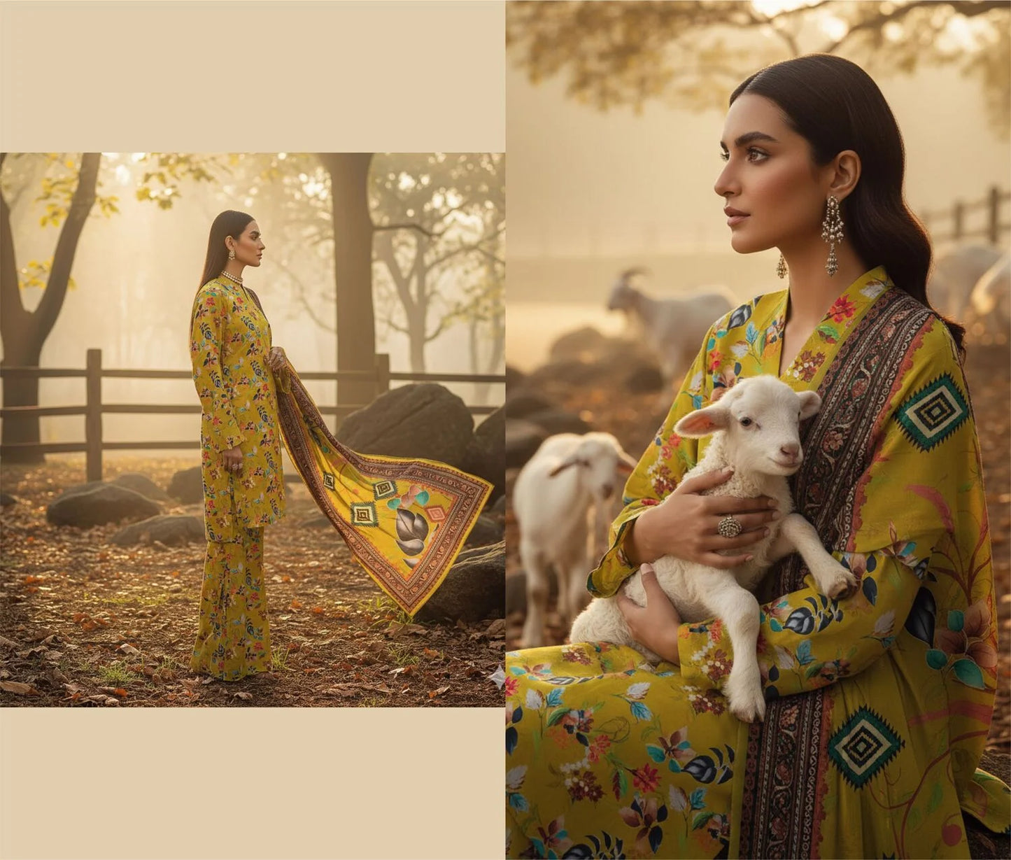 MUSTARD GREEN PRINTED KARANDI | ALLOVER | UNSTITCHED | 3 PIECE | 4508