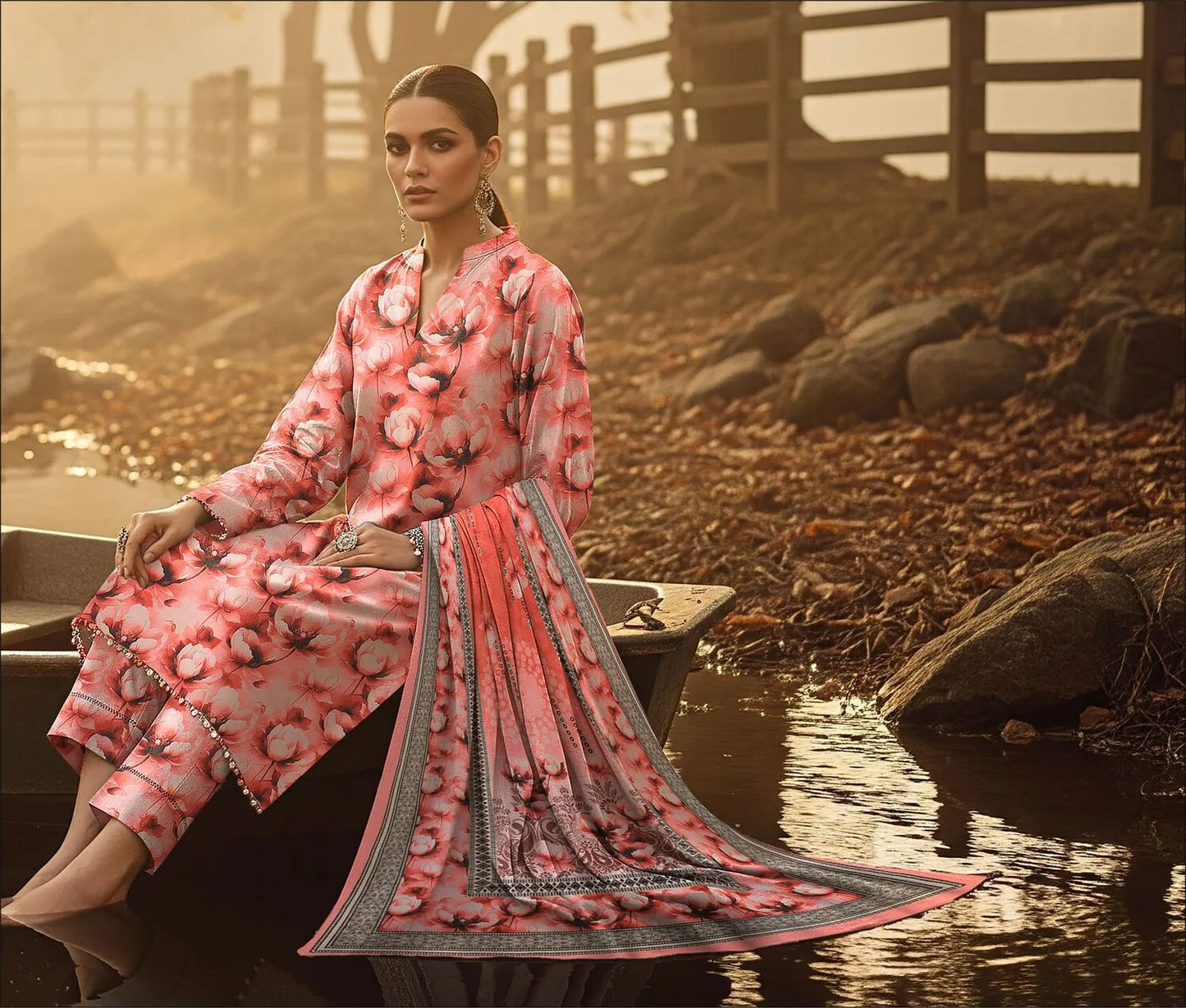 CANDY PINK PRINTED KARANDI | ALLOVER | UNSTITCHED | 3 PIECE | 4509