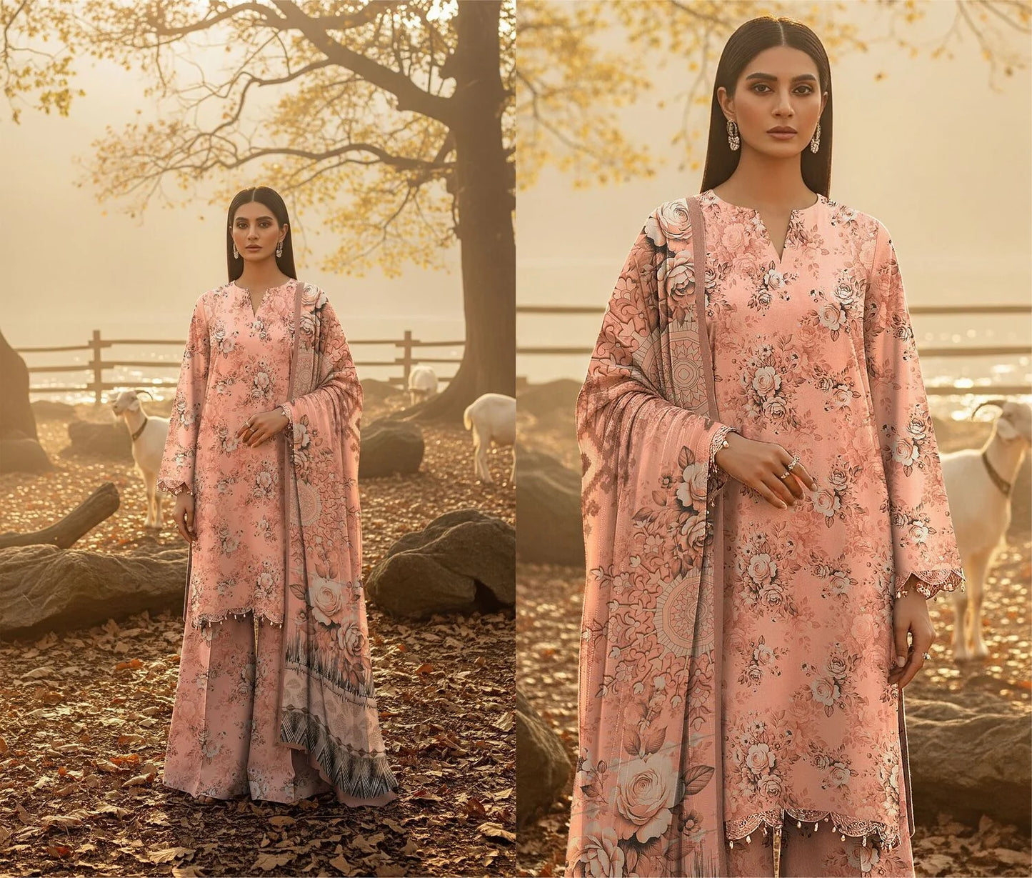 MELON PINK PRINTED KARANDI | ALLOVER | UNSTITCHED | 3 PIECE | 4501