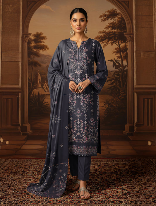 NAVY BLUE  DHANAK EMBROIDERED | 3 PIECE | UNSTITCHED | 4006
