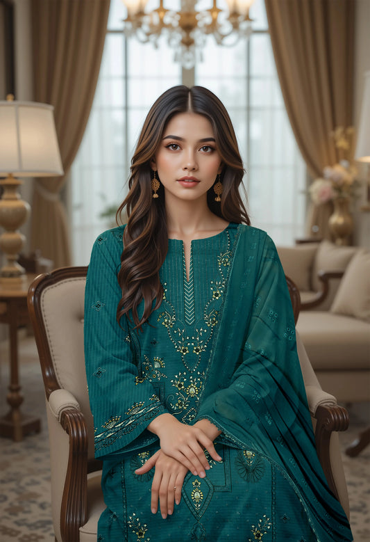 TEAL VISCOSE EMBROIDERED | 3 PIECE | UNSTITCHED | 320X
