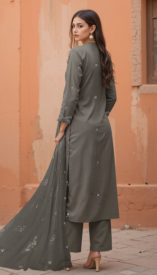 GREY VISCOSE EMBROIDERED | 3 PIECE | UNSTITCHED | 3605