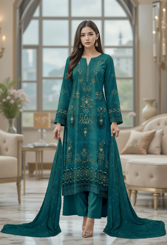 TEAL VISCOSE EMBROIDERED | 3 PIECE | UNSTITCHED | 320X