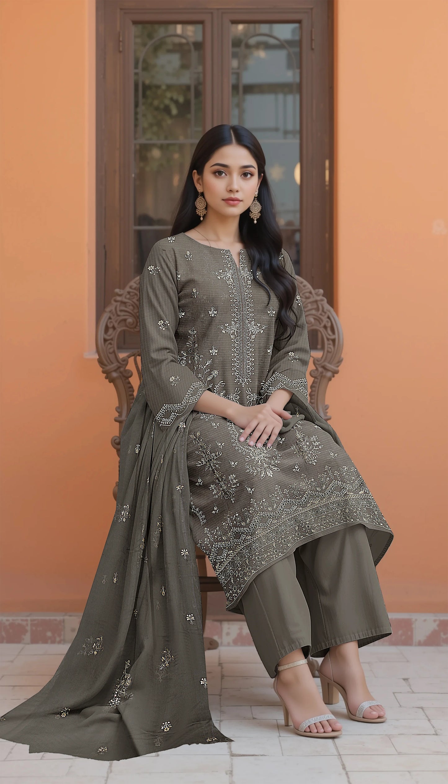 GREY VISCOSE EMBROIDERED | 3 PIECE | UNSTITCHED | 3605