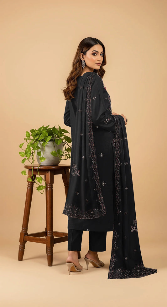BLACK DHANAK EMBROIDERED | 3 PIECE | UNSTITCHED | 4305