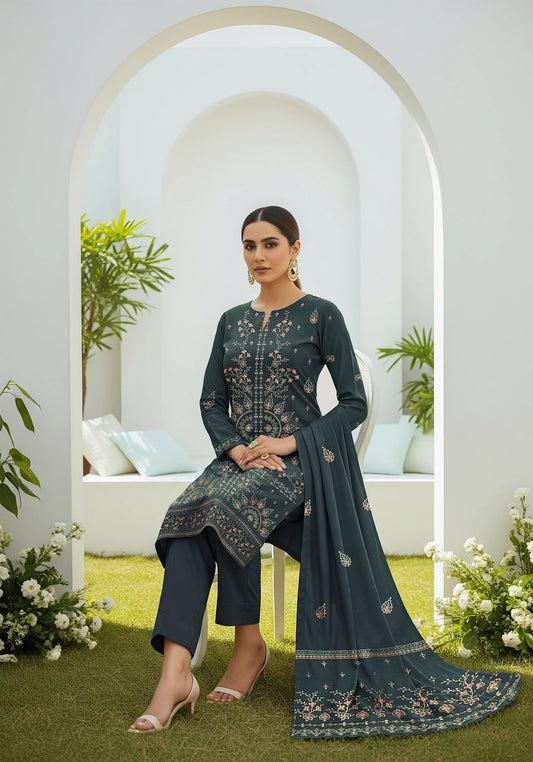 ZINK BLUE  DHANAK EMBROIDERED | 3 PIECE | UNSTITCHED | 4101