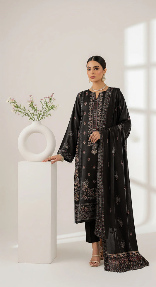 BLACK DHANAK EMBROIDERED | 3 PIECE | UNSTITCHED | 4203