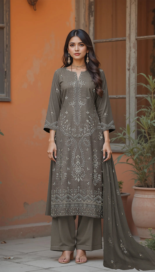 GREY VISCOSE EMBROIDERED | 3 PIECE | UNSTITCHED | 3605