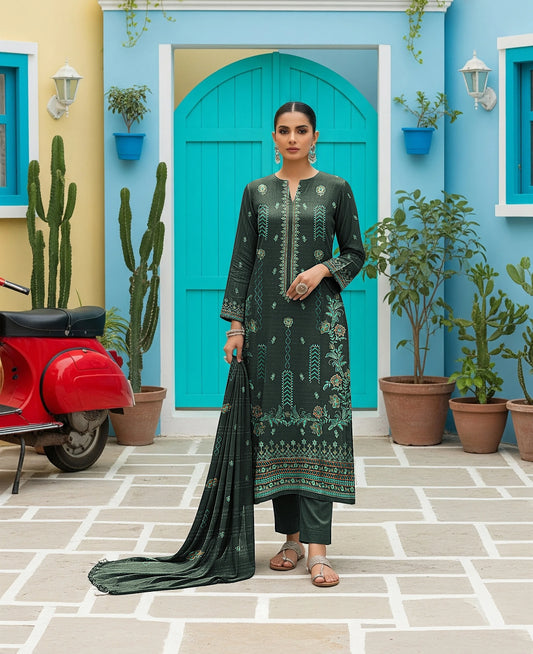 GREEN DARK DHANAK EMBROIDERED | 3 PIECE | UNSTITCHED | 3802