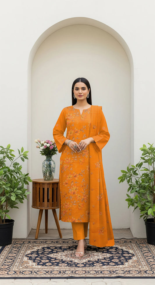 MUSTARD GOLD DHANAK EMBROIDERED | 3 PIECE | UNSTITCHED | 380Z