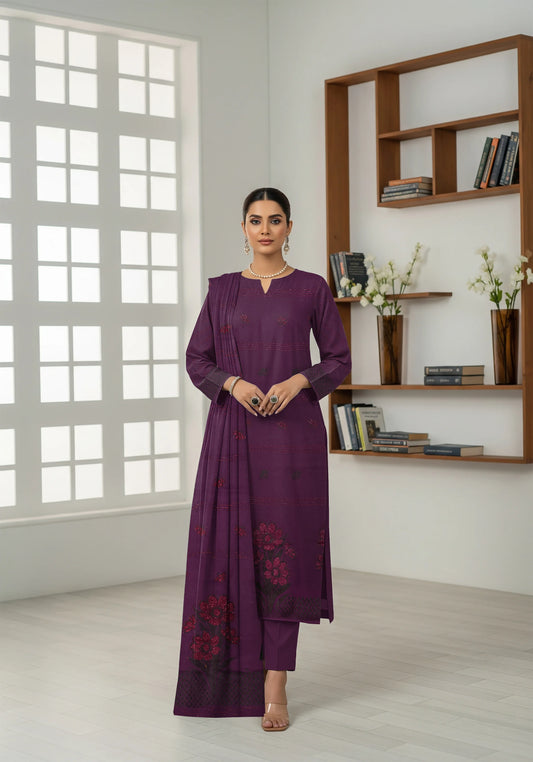 PURPLE JAQUARD DHANAK | VELVET APLAC | 3 PIECE | 4405