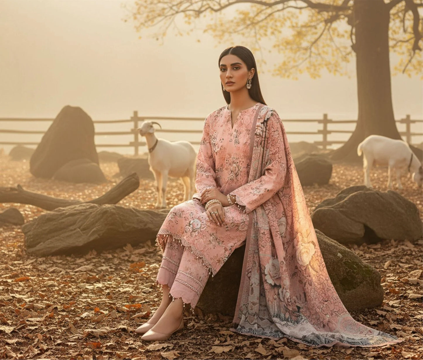 MELON PINK PRINTED KARANDI | ALLOVER | UNSTITCHED | 3 PIECE | 4501