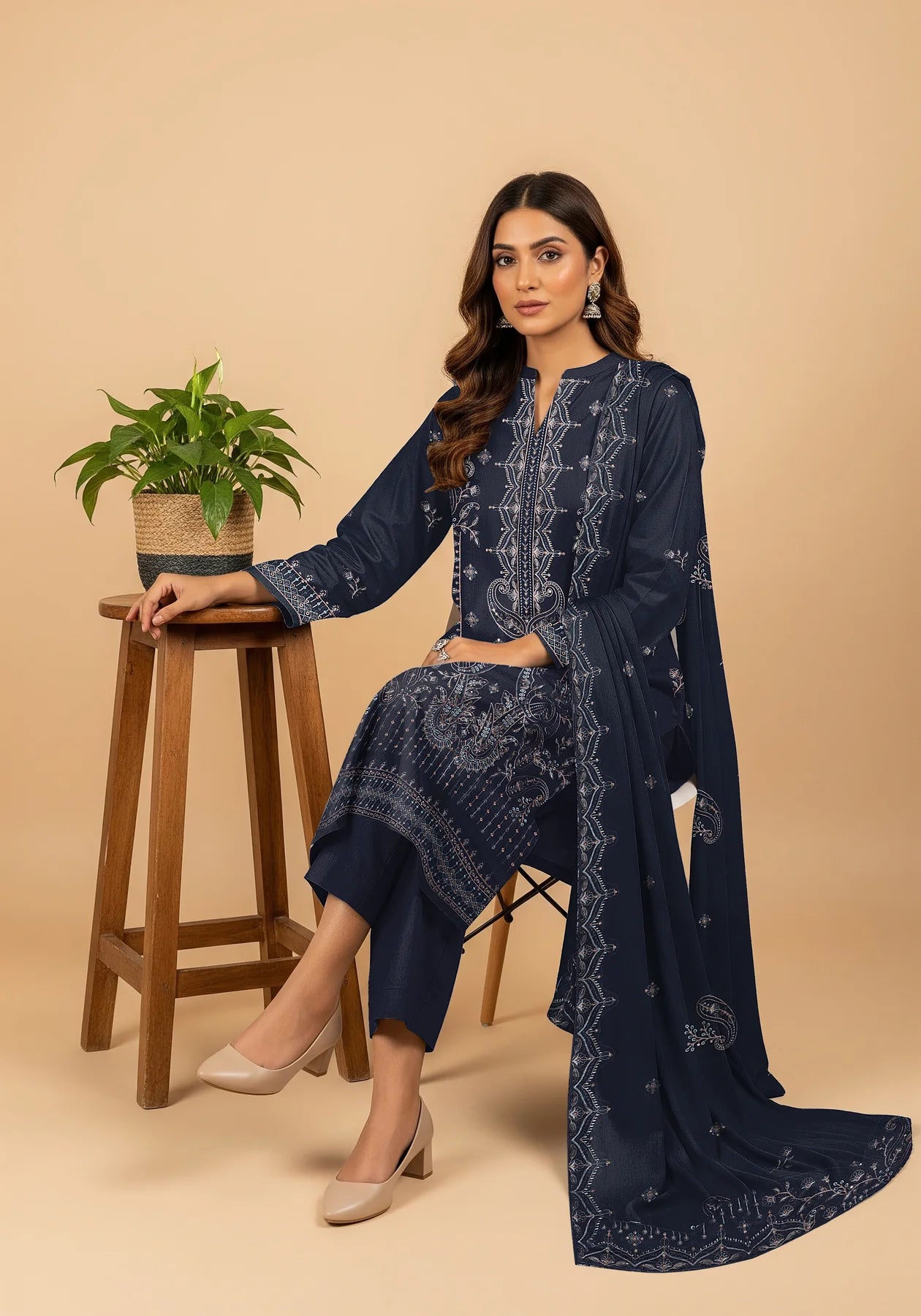 NAVY BLUE DHANAK EMBROIDERED | 3 PIECE | UNSTITCHED | 4306