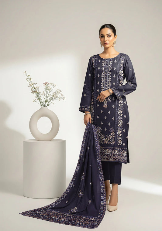 BLUE NAVY DHANAK EMBROIDERED | 3 PIECE | UNSTITCHED | 4205