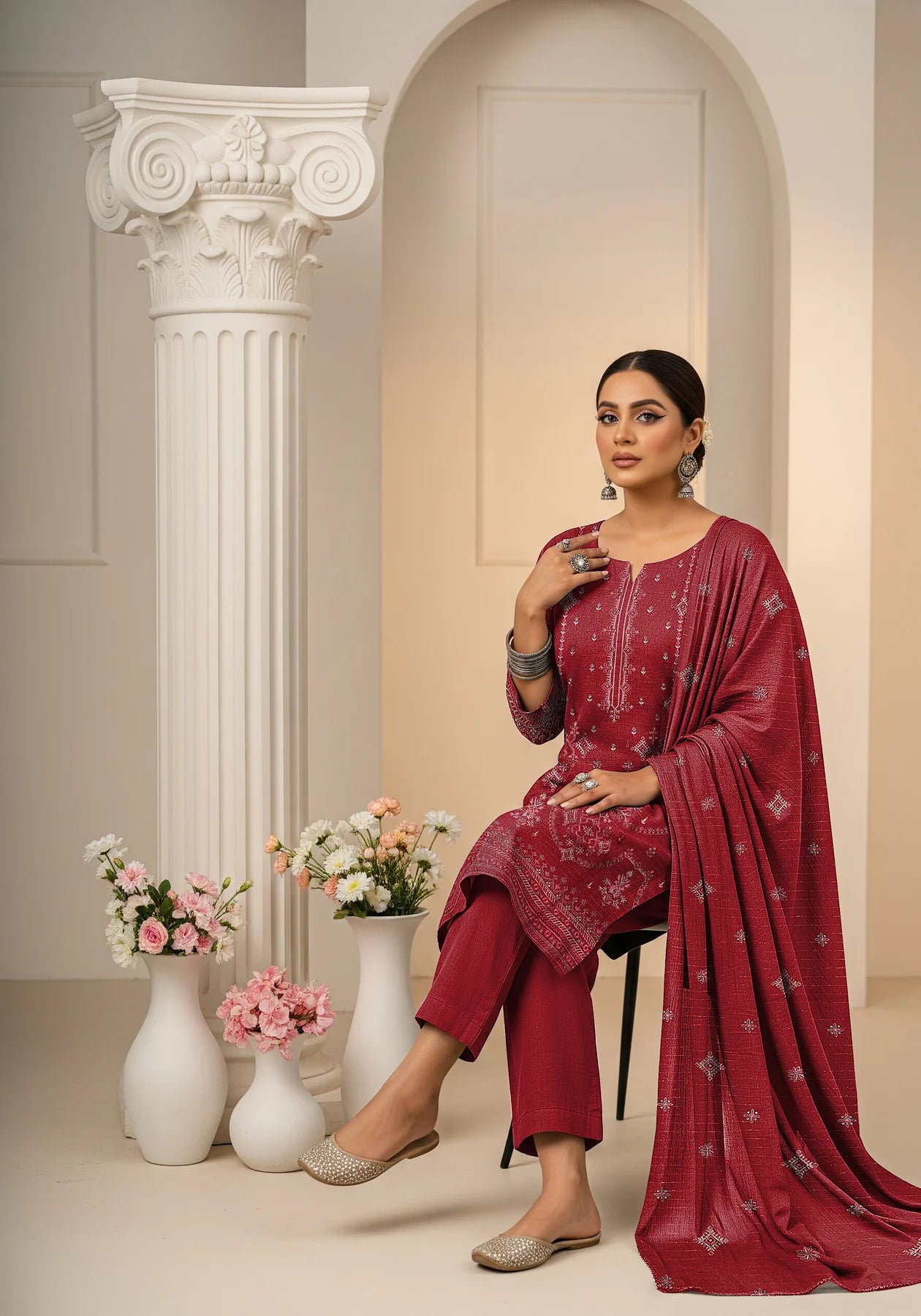 MAROON DHANAK EMBROIDERED | 3 PIECE | UNSTITCHED | 3904