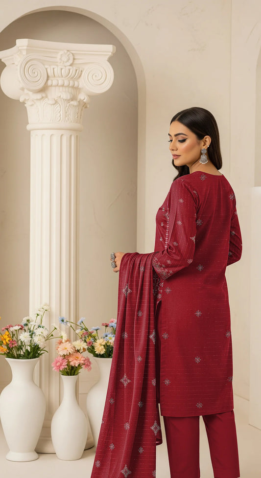 MAROON DHANAK EMBROIDERED | 3 PIECE | UNSTITCHED | 3904