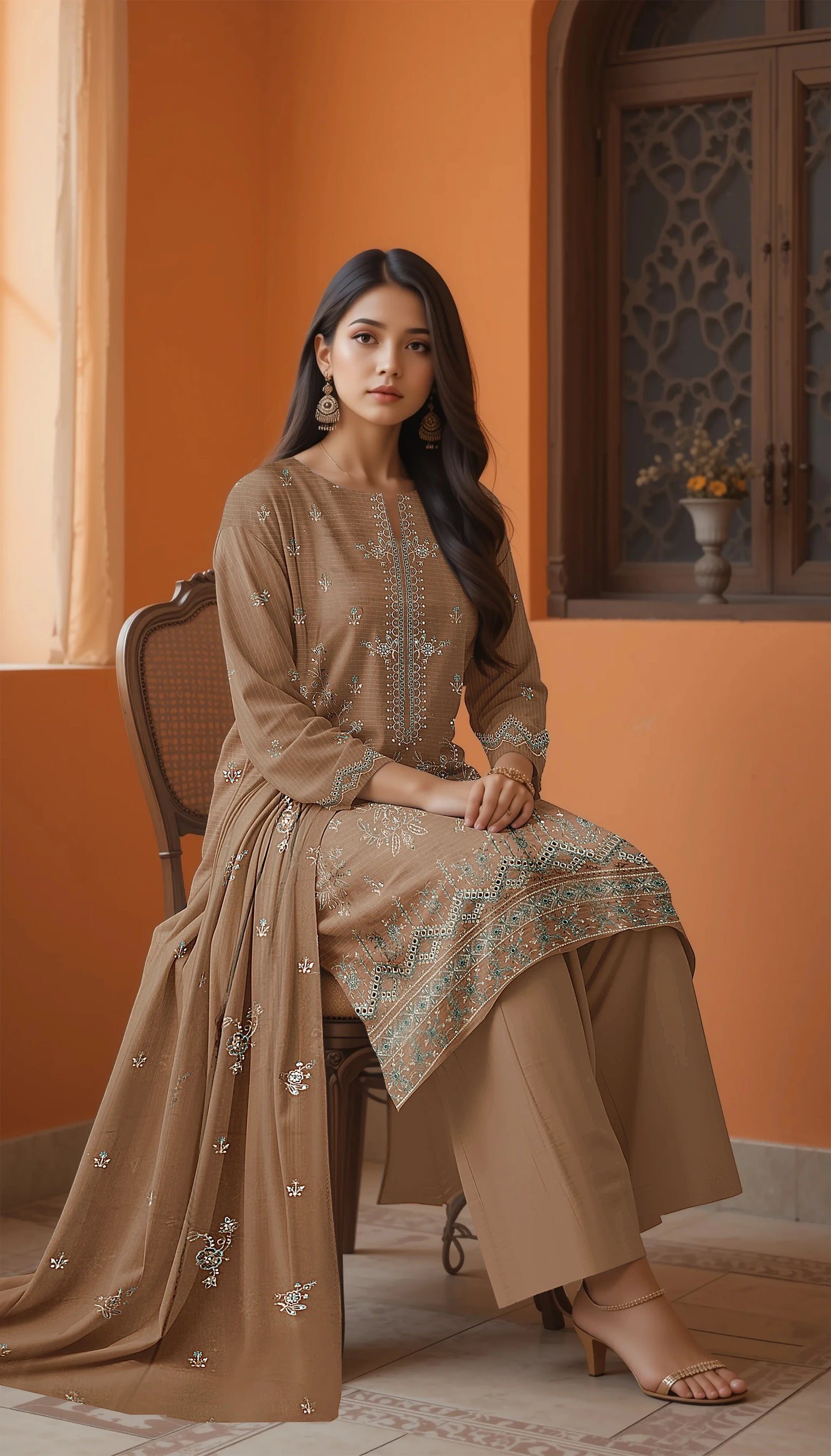 BEIGE VISCOSE EMBROIDERED | 3 PIECE | UNSTITCHED | 3604