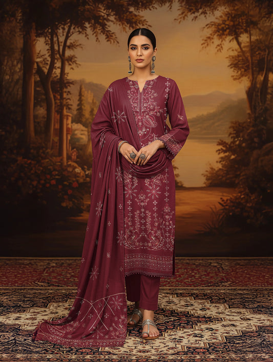 MAROON DHANAK EMBROIDERED | 3 PIECE | UNSTITCHED | 4003