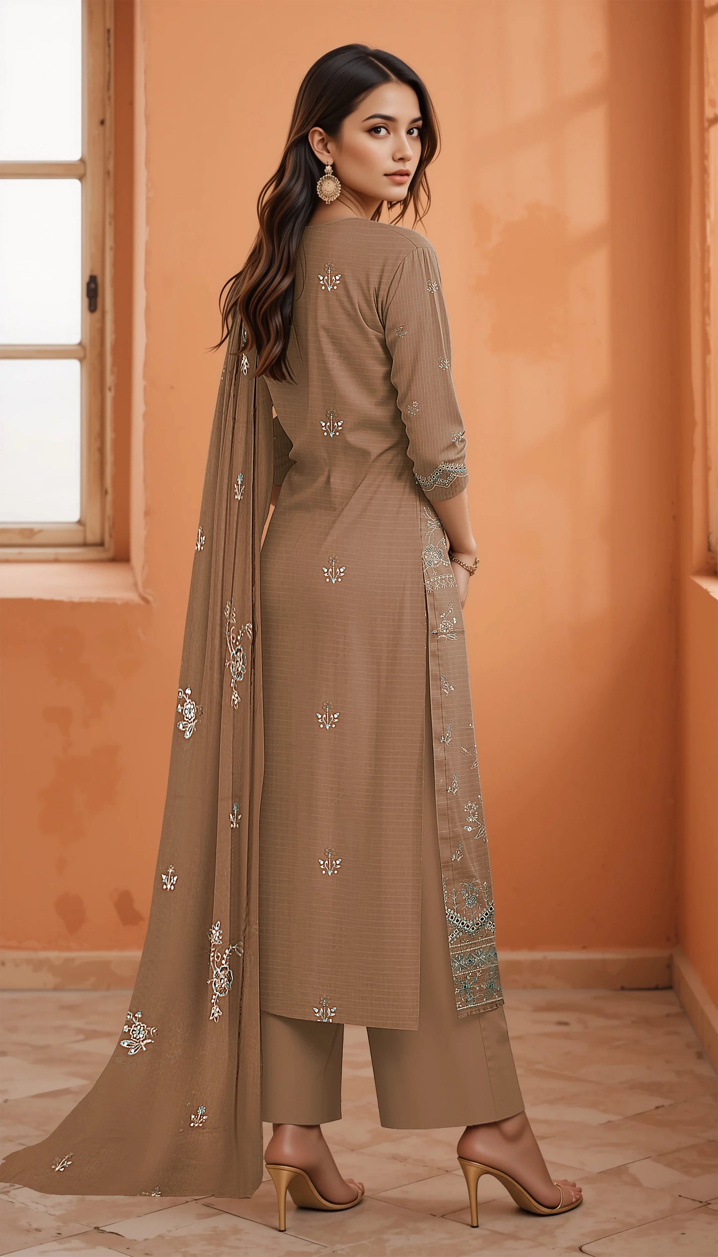 BEIGE VISCOSE EMBROIDERED | 3 PIECE | UNSTITCHED | 3604