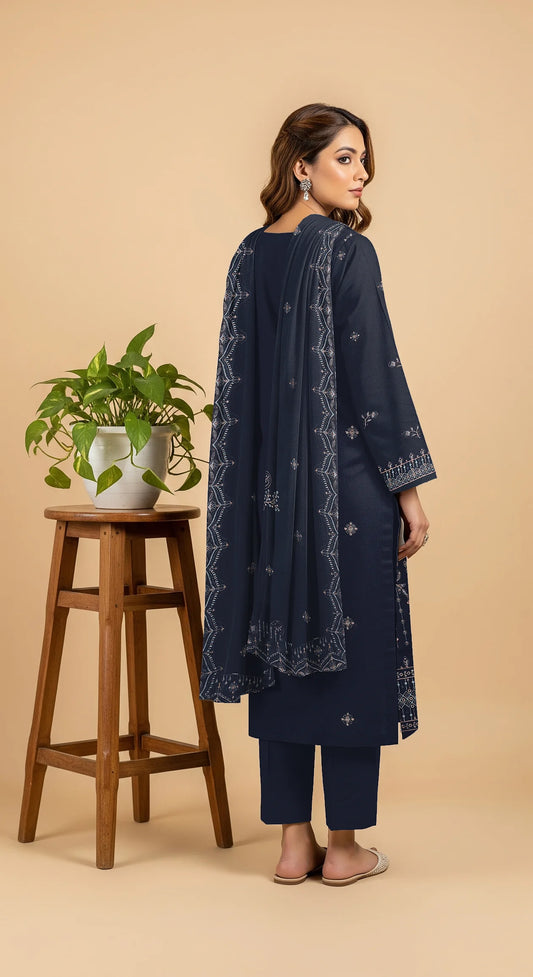 NAVY BLUE DHANAK EMBROIDERED | 3 PIECE | UNSTITCHED | 4306